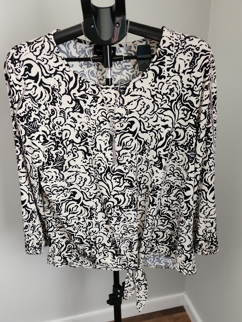 I.N. Studio Tie Front Long Sleeved Blouse